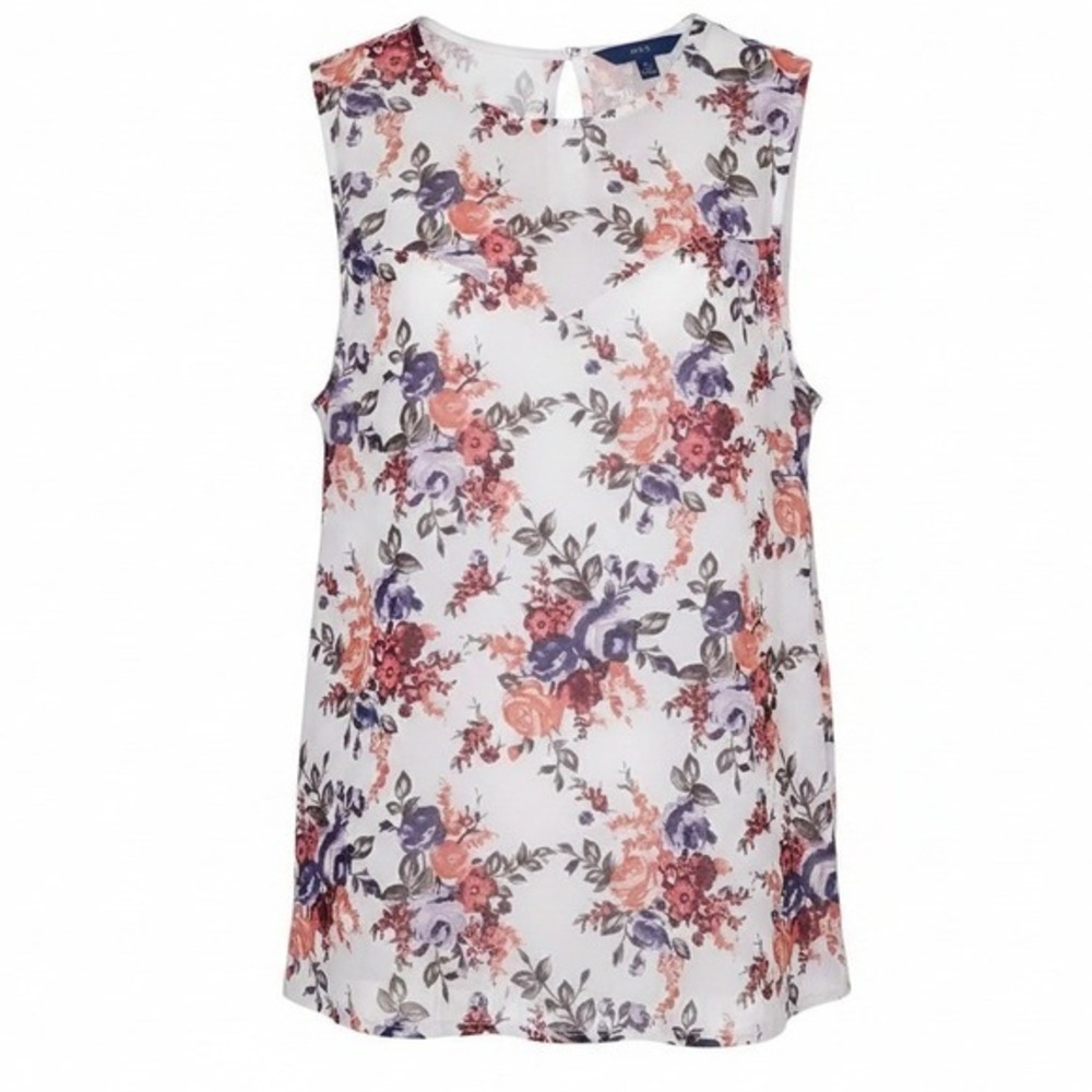 Apt. 9 Sleeveless Romantic Cottagecore Sweetheart Neckline Mesh Floral Top Large